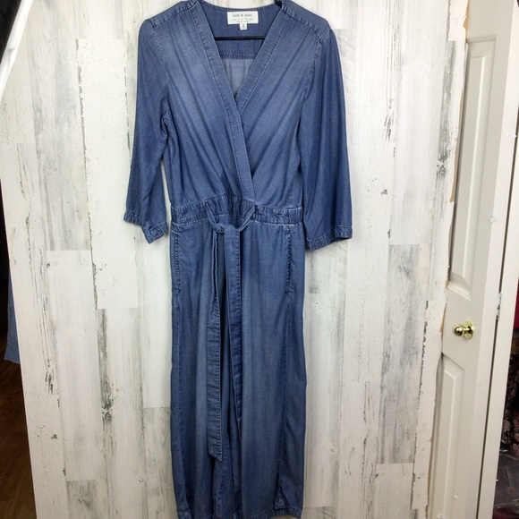 Cloth & Stone Blue Lyocell Jumpsuit Anthropologie Romper Tie Waist 3/4 S… - Picture 3 of 10